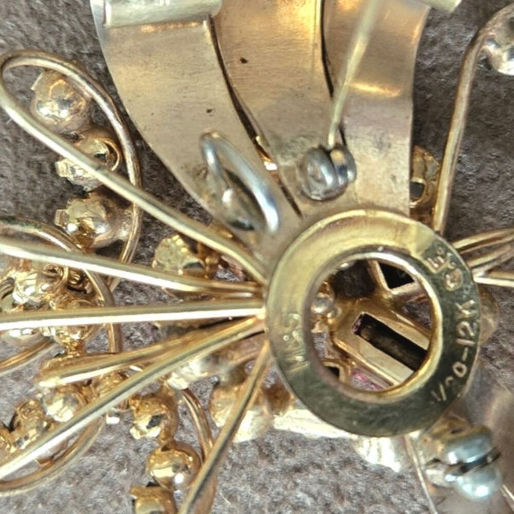 Vintage signed M&S 12K Gold filled Pink and White Rhinestone Brooch or Pendant - Picture 6 of 8